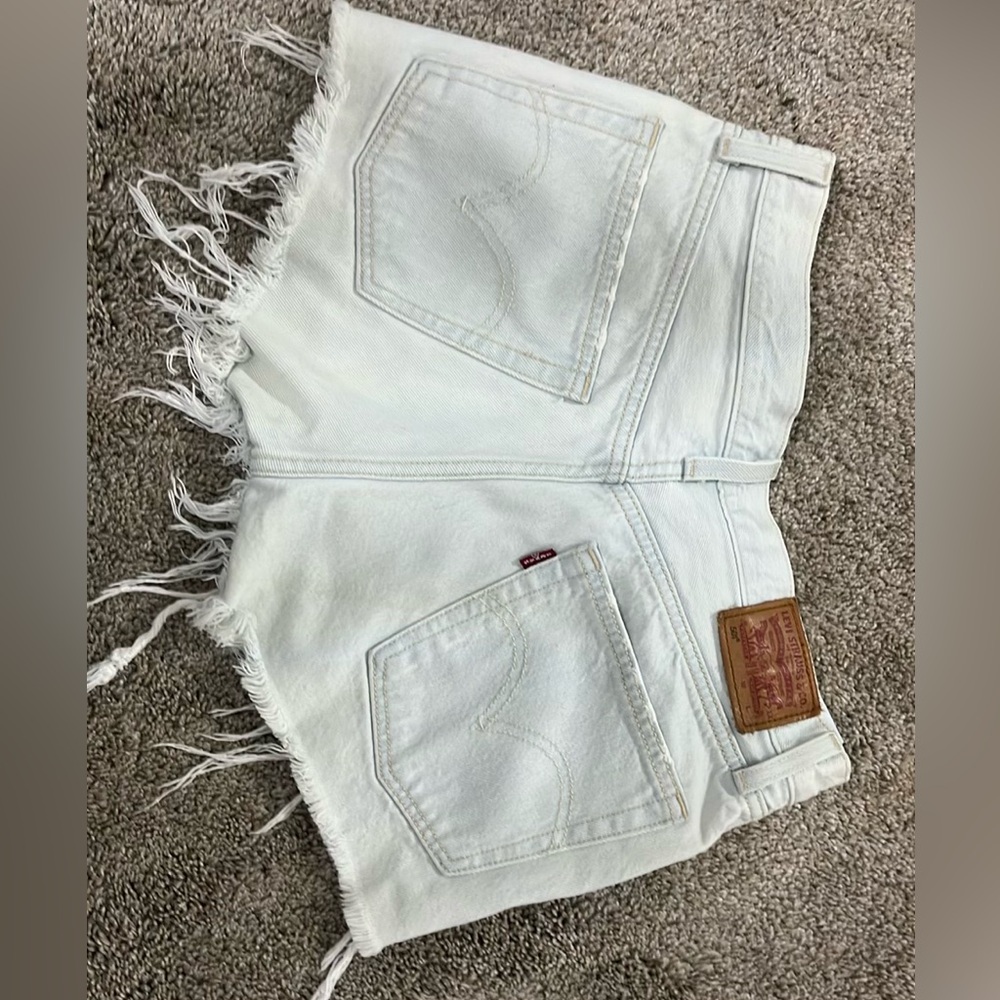 Levi's Ivory Frayed Denim Shorts